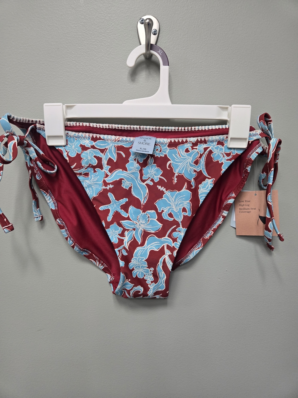 Shade & Shore Red Floral Tie-Side Bikini Bottom